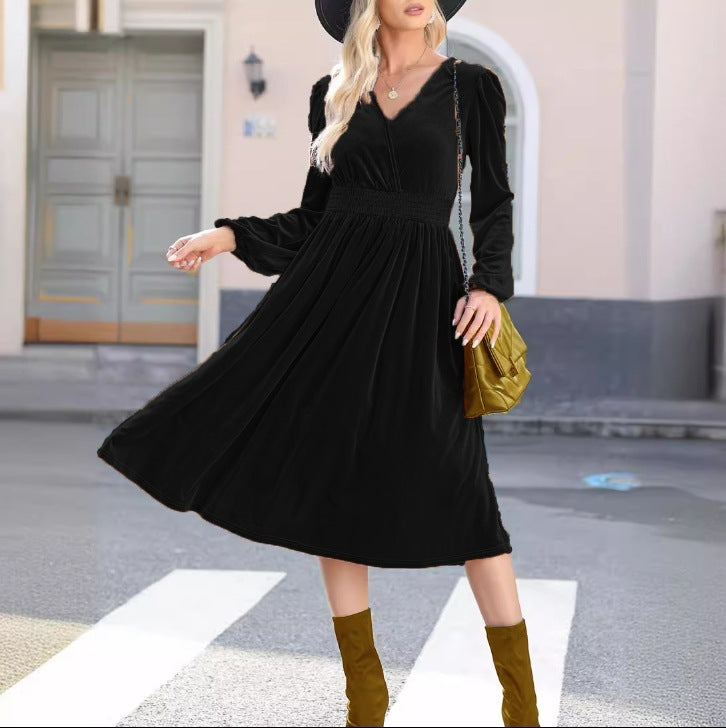 Robe Midi Unicolore à Manches Longues