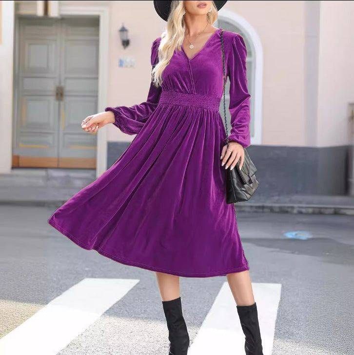 Robe Midi Unicolore à Manches Longues