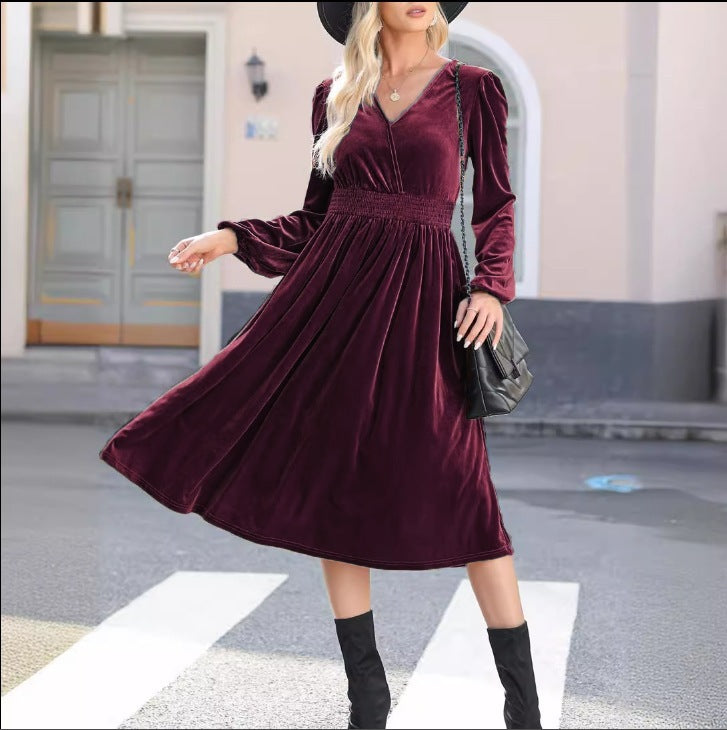 Robe Midi Unicolore à Manches Longues