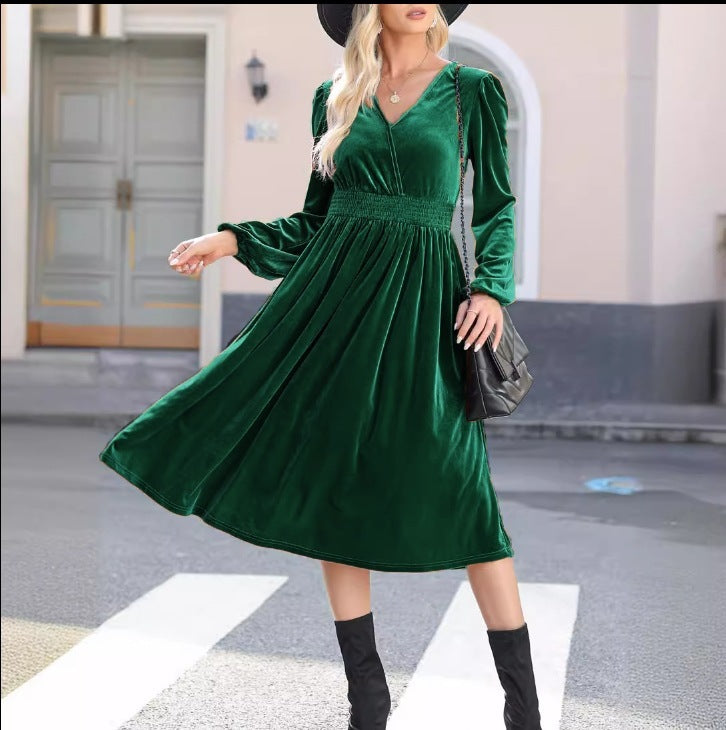 Robe Midi Unicolore à Manches Longues